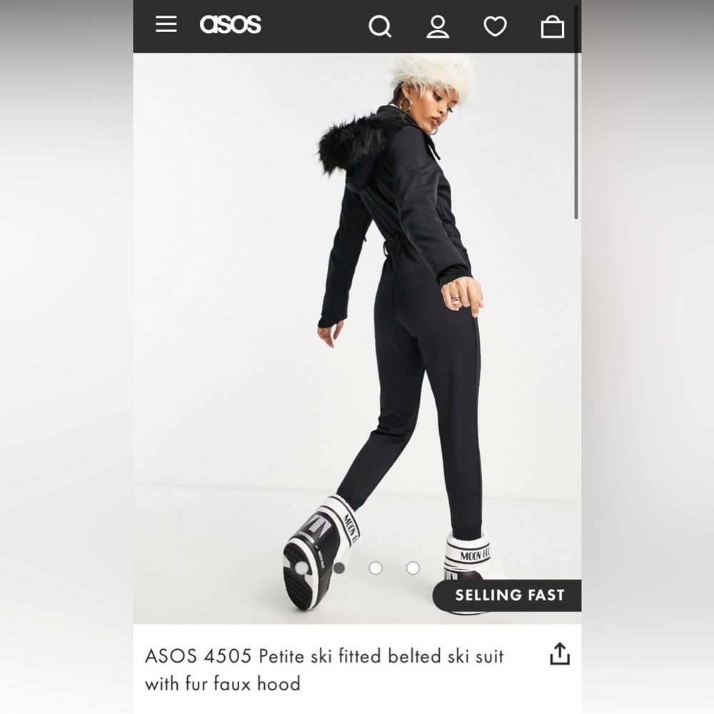 NWT - ASOS 4505 Petite ski fitted belted ski suit with fur faux hood